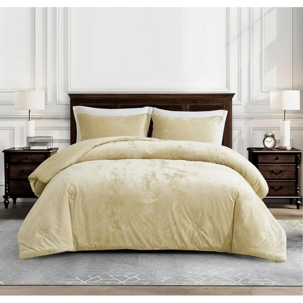 Elegant Cream velvet King 3 piece Bedding Set